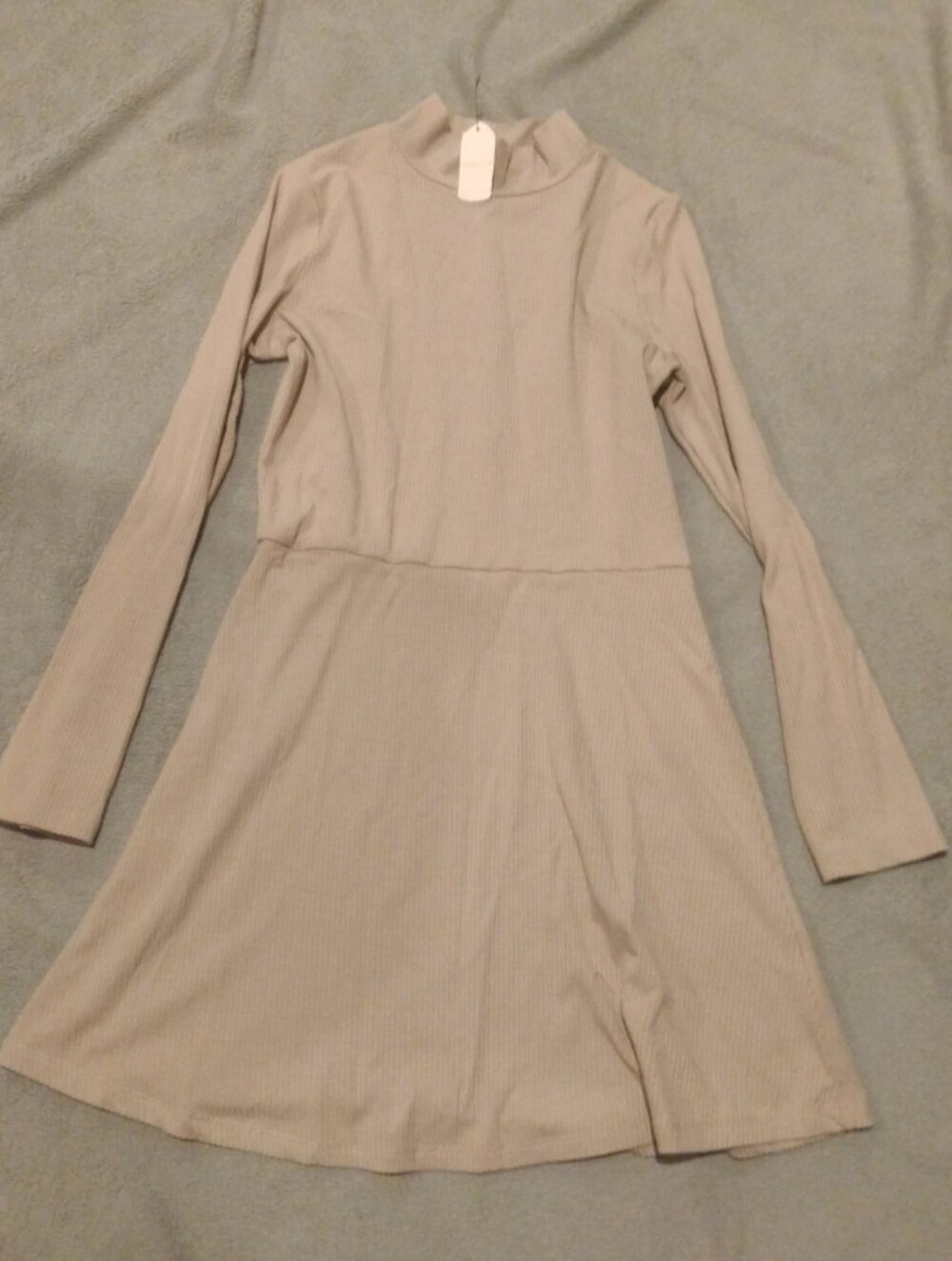 NWT Love Tree Ribbed Mock Turtleneck Long Sleeve Fit & Flare Mini Dress Tan - M